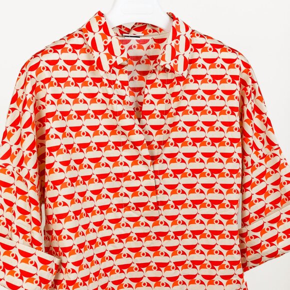 Akris Punto R/24 Off-White Cotton Satin Pelican Dot Printed Blouse - Picture 4 of 11